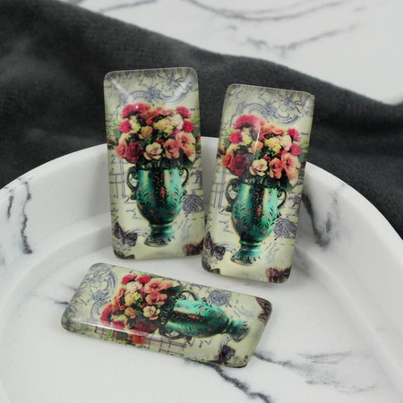 Kaboszon szklany z grafiką bukiet kwiatów 38x19mm