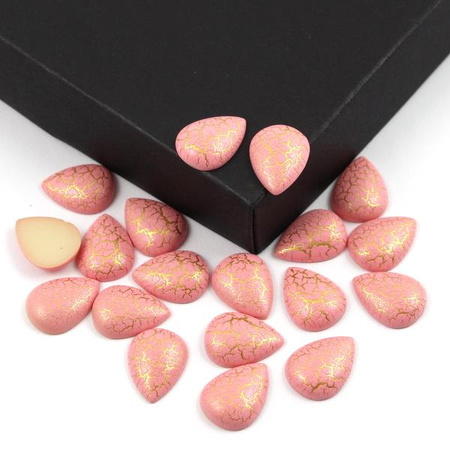 Kaboszon akrylowy łezka marmurek różowy 16x12mm
