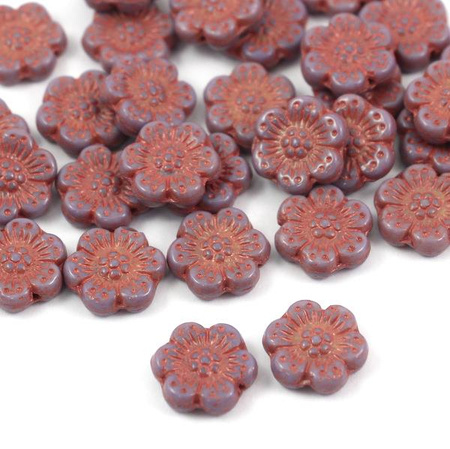 Anemone Flower Beads Opaque Amethyst Pink Patina 14mm [1szt]