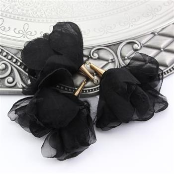 Szyfonowy kwiatek w tulejce czarny 80mm