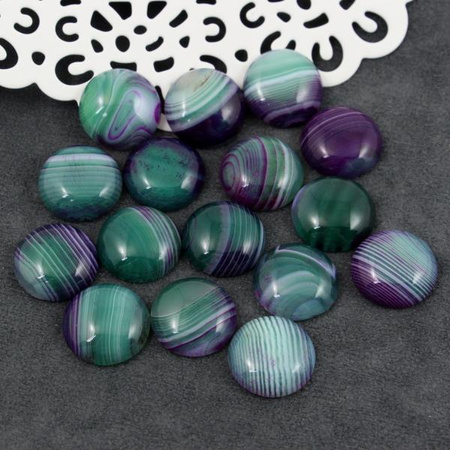 Kaboszon agat pasiasty moneta zielono-fioletowa 16mm