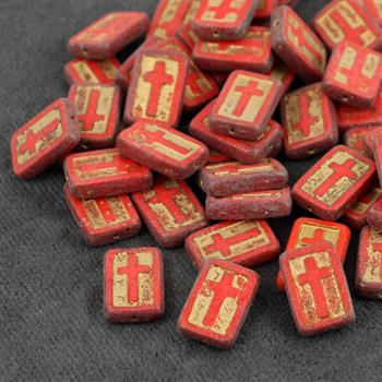 Cross Beads Red Gold 17x11mm