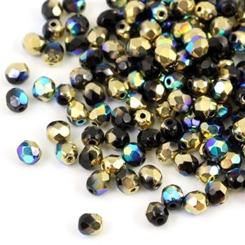 Fire Polish 4mm Jet Golden Rainbow [40szt]