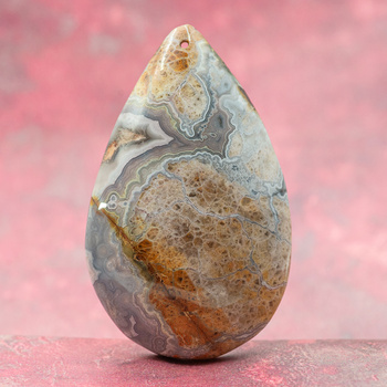 Zawieszka agat koronkowy łezka 61x38mm