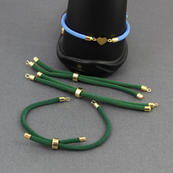 Zapięcie regulowane / przesuwane sznurkowe ciemnozielone do bransoletki 11cm ZŁ