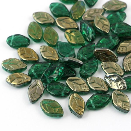 Listek szklany zielono-złote 12x8mm [10szt]