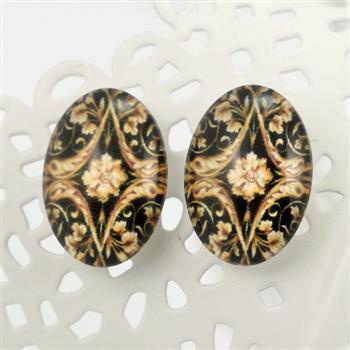 Kaboszon szklany z grafiką baroque owal 18x13mm