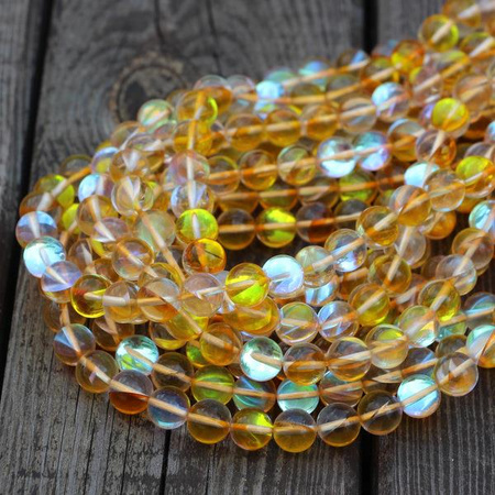Szkło tęczowe kula żółta 10mm [sznur 39cm]