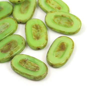 Oval Beads Opaque Green Travertine 26x15mm