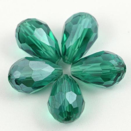 Kryształek szklany kropla fasetowana zielona luster 15x10m