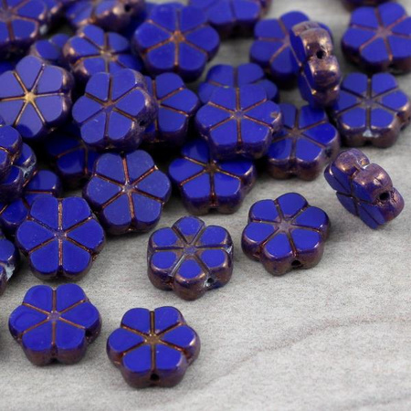 Flower Beads Navy Blue Bronze 10mm