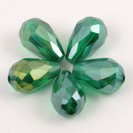 Kryształek szklany kropla fasetowana szmaragdowa luster AB 15x10mm
