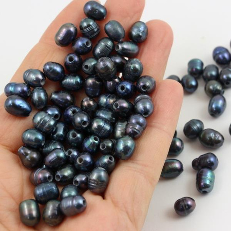 Perła słodkowodna granatowa z dużym otworem 8x6mm