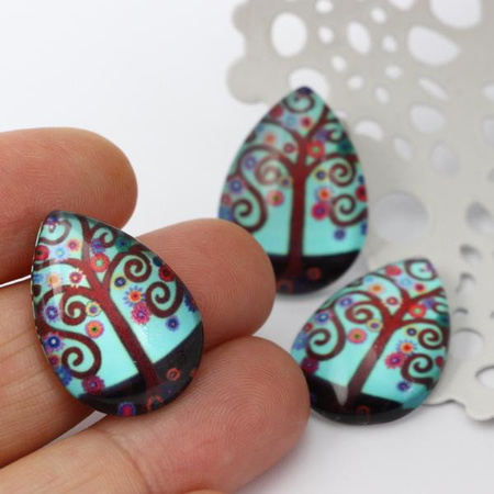 Kaboszon szklany z grafiką drzewo łezka 25x18mm