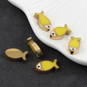 Przekładka emaliowana stal szlachetna ryba pozłacana/żółta 14x7mm