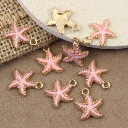 Zawieszka metalowa złota emaliowana różowa rozgwiazda 18x15mm