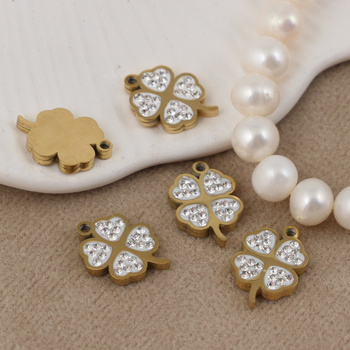 Zawieszka koniczyna z cyrkoniami stal szlachetna pozłacana 15x11mm