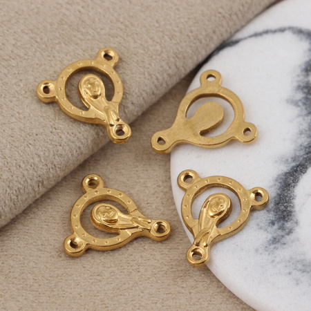 Łącznik medalik do różańca stal szlachetna pozłacana 18x16mm