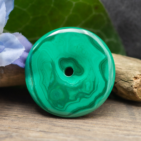 Zawieszka malachit naturalny donut 35mm