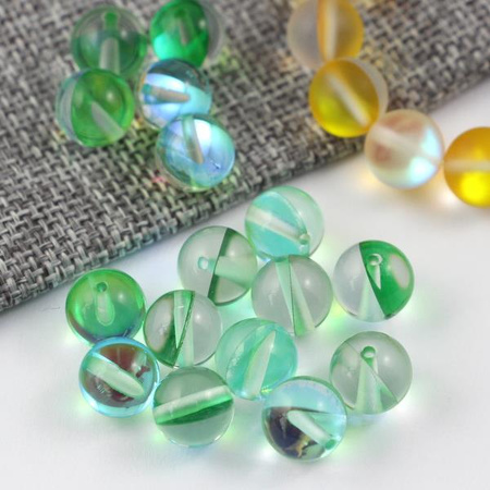 Szkło tęczowe zielone kula 10mm [4szt]