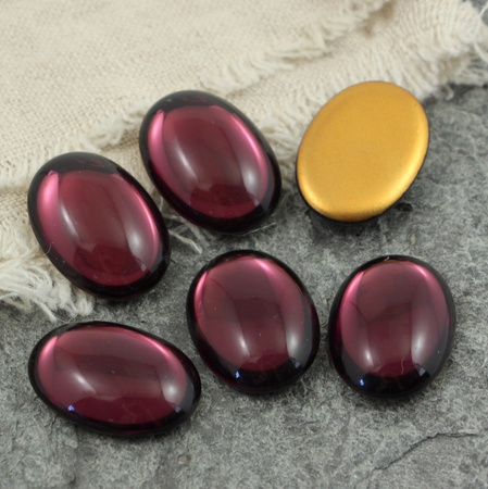 Kaboszon szklany Med Amethyst - Gold Matte Foiled owal 25x18mm
