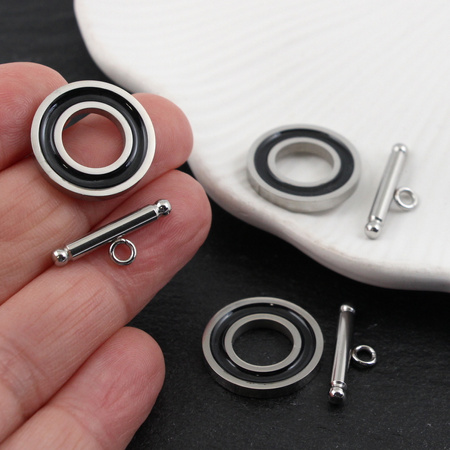 Zapięcie toggle stal szlachetna srebrno-czarne 20mm