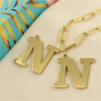 Zawieszka stal szlachetna pozłacana 25mm litera N