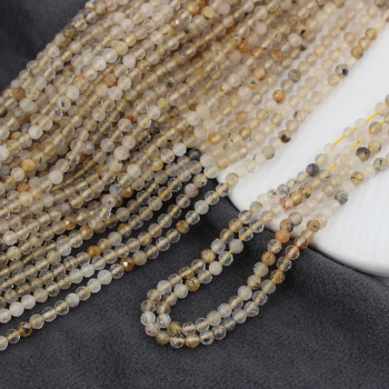 Kwarc ze złotym rutylem kula fasetowana 3,5mm [sznur 39cm]