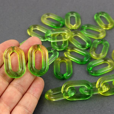 Akrylowe ogniwo do tworzenia łańcuszka żółto-zielone 30x20mm