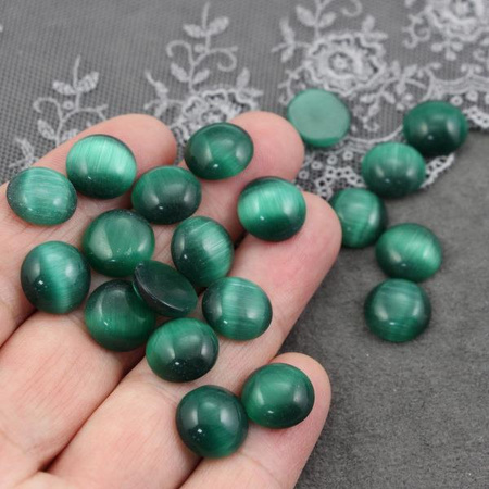 Kaboszon kocie oko okrągły szmaragdowy zielony 12mm