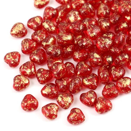 Heart Beads Ruby Gold Splash 6mm [20szt]