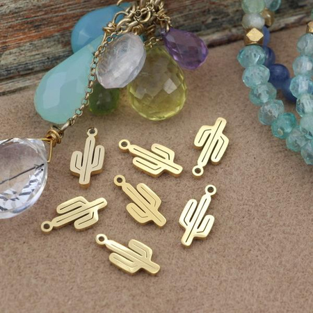 Zawieszka kaktus stal szlachetna pozłacana PVD 12x5,5mm