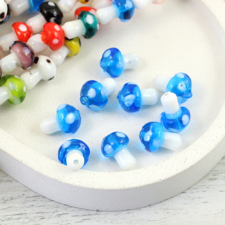 Koralik szklany niebieski grzybek muchomor 16x10mm