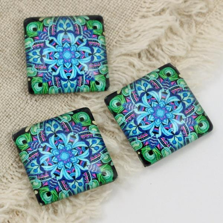 Kaboszon szklany z grafiką niebieska mozaika kwadrat 20mm