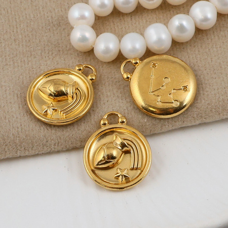 Zawieszka stal szlachetna pozłacana znaki zodiaku Wodnik 17mm