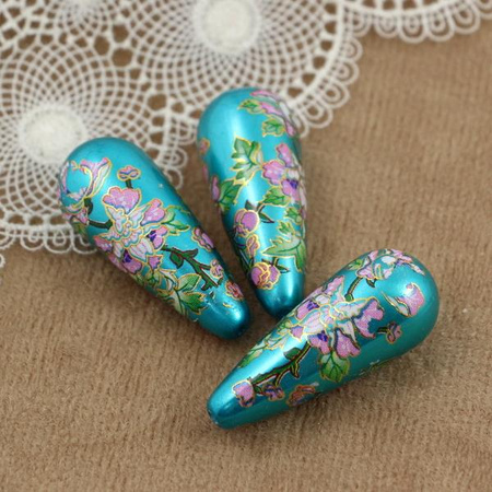 Kropla z żywicy błękitna w kwiaty 32x13mm