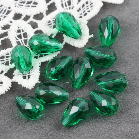 Kryształek szklany kropla fasetowana szmaragdowa 15x10mm