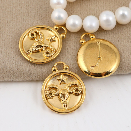 Zawieszka stal szlachetna pozłacana znaki zodiaku Baran 17mm
