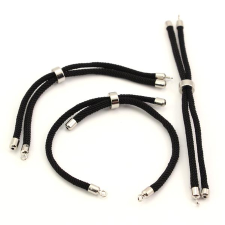 Zapięcie regulowane / przesuwane sznurkowe czarne do bransoletki 10cm SR