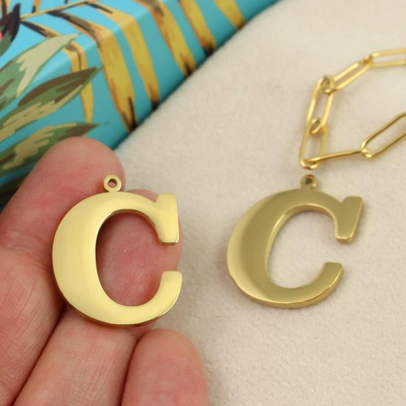 Zawieszka stal szlachetna pozłacana 25mm litera C