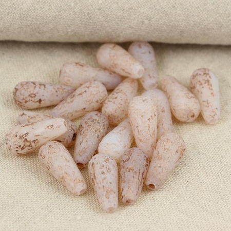 Drop Beads White Opal Light Pink Patina Etched 20x9mm