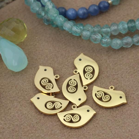 Zawieszka ptaszek stal szlachetna pozłacana PVD 15x10mm