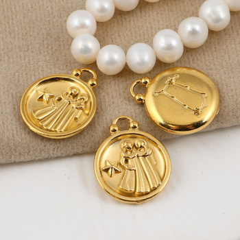 Zawieszka stal szlachetna pozłacana znaki zodiaku Bliźnieta 17mm
