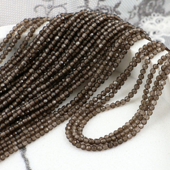 Kwarc dymny kula fasetowana 2mm [sznur 39cm]