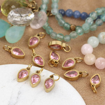 Stal szlachetna pozłacana PVD zawieszka jasnoróżowa w oprawie ZŁ 10x5mm