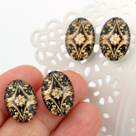 Kaboszon szklany z grafiką baroque owal 18x13mm