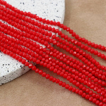 Kryształek szklany oponka fasetowana czerwona 3x2mm [sznur 40cm]