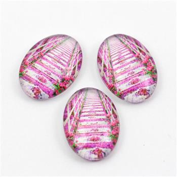 Kaboszon szklany z grafiką owal krajobraz 18x13mm