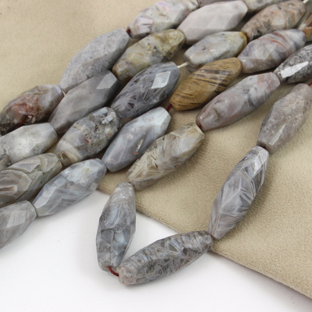 Agat bambusowy oliwka fasetowana 30x15mm