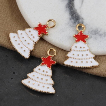 Metalowa zawieszka emaliowana choinka biała 21x15mm